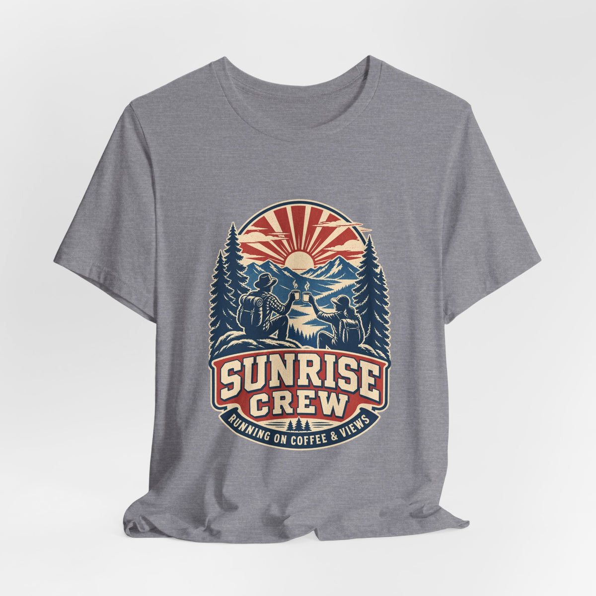 Sunrise Crew Hiking Tee — Running on Coffee & Views Vintage Mountain Shirt