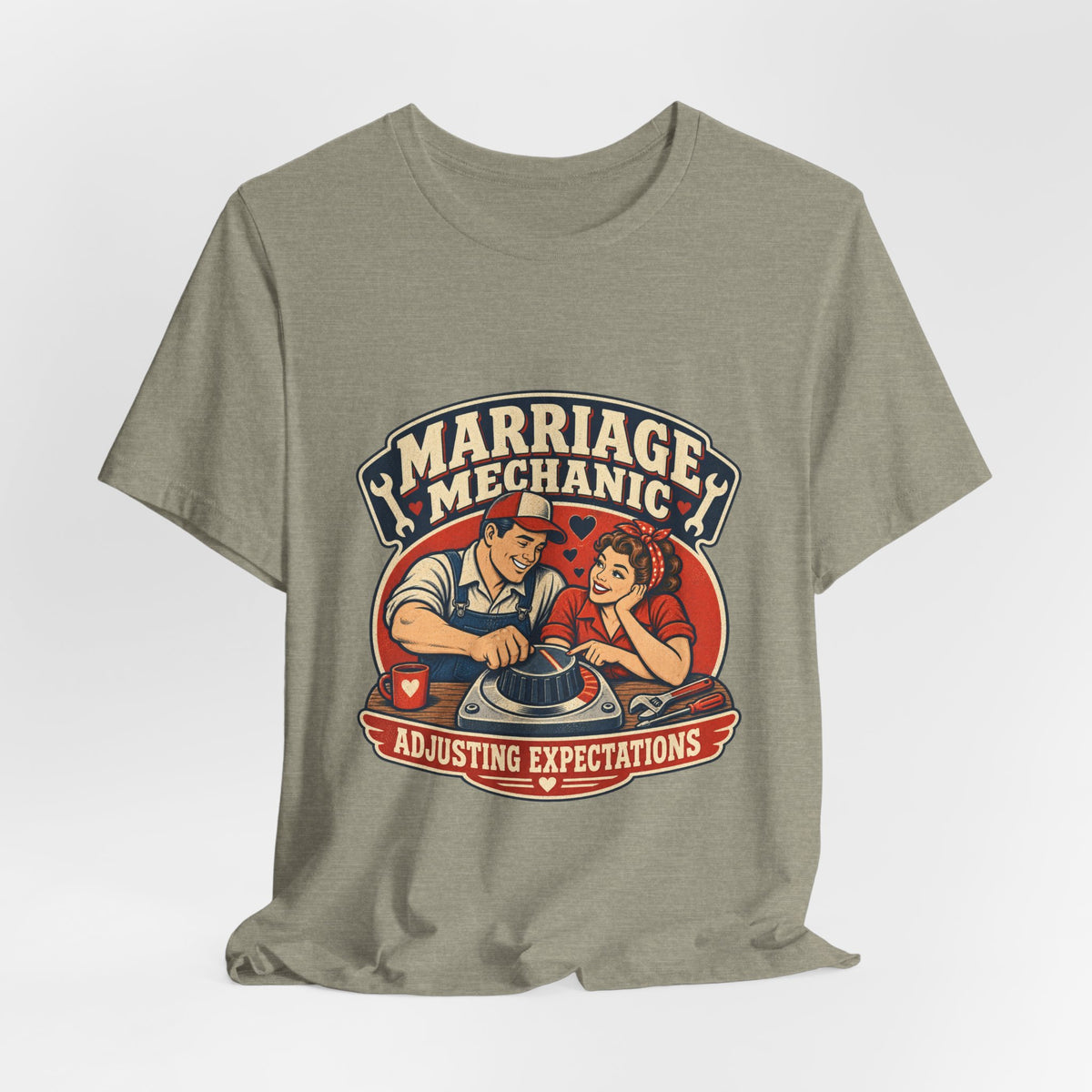 Marriage Mechanic Adjusting Expectations T-Shirt — Retro Couple Humor Tee