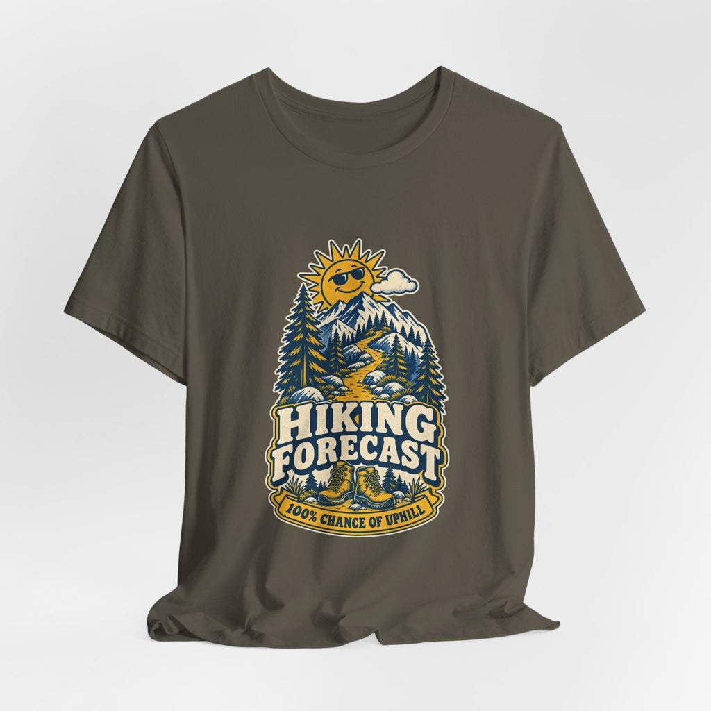 Hiking Forecast T-Shirt — 100% Chance of Uphill Vintage Mountain Tee