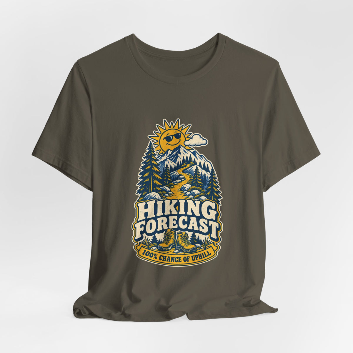 Hiking Forecast T-Shirt — 100% Chance of Uphill Vintage Mountain Tee