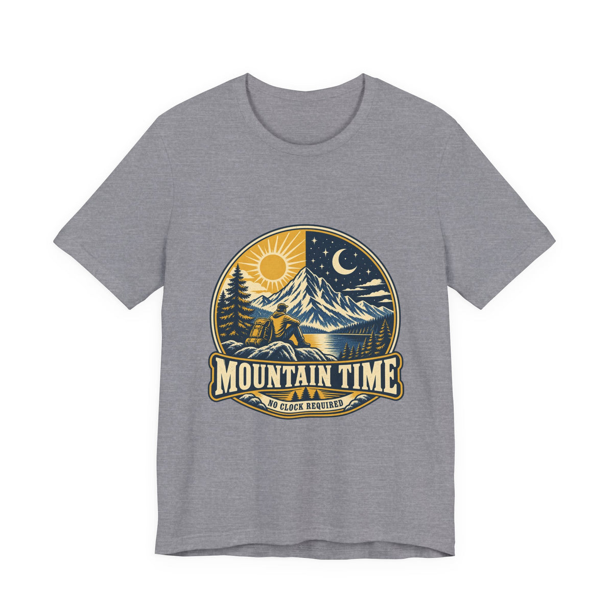 Mountain Time T-Shirt, No Clock Required Vintage Hiking Mountain Lake Tee