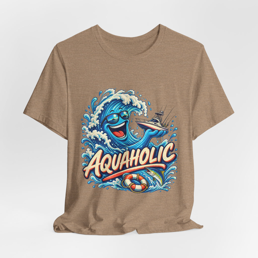 Aquaholic T-Shirt, Vintage Ocean Wave Humor Tee for Boating and Fishing Fans