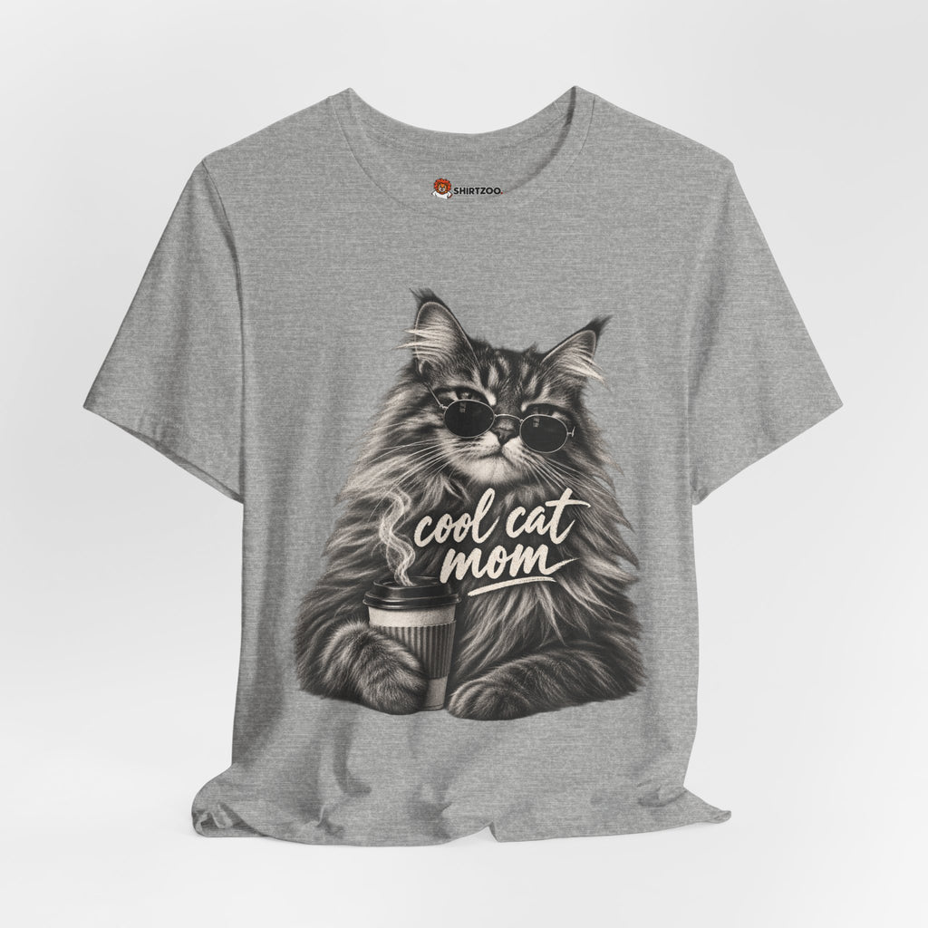 Cool Cat Mom T-Shirt — Cute Coffee Cat Graphic Tee for Cat Moms