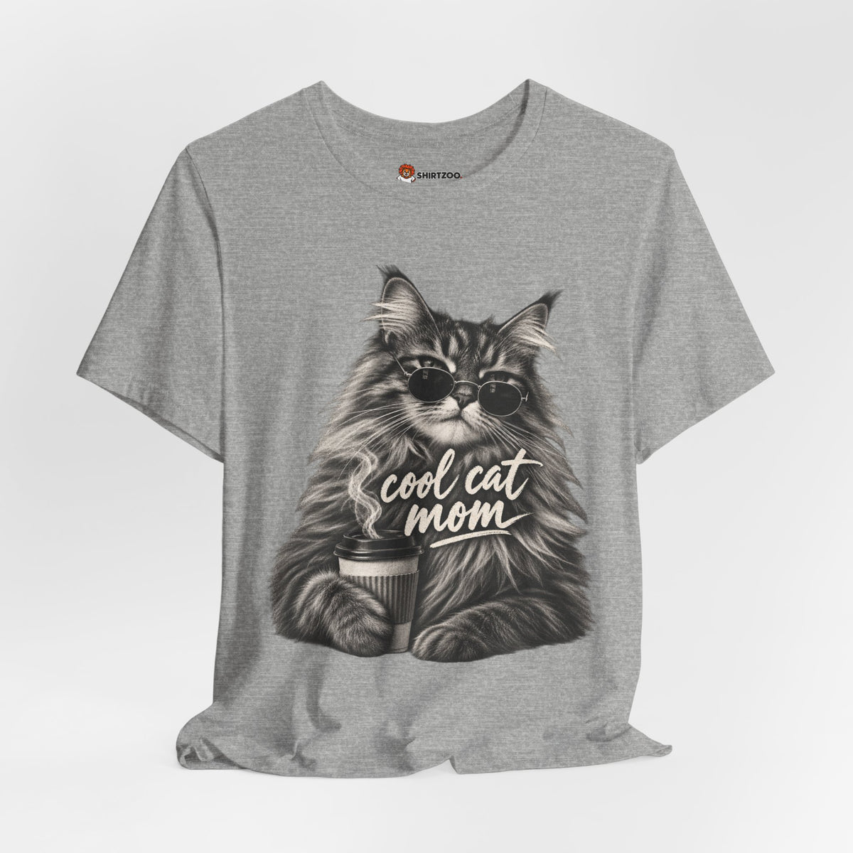 Cool Cat Mom T-Shirt — Cute Coffee Cat Graphic Tee for Cat Moms
