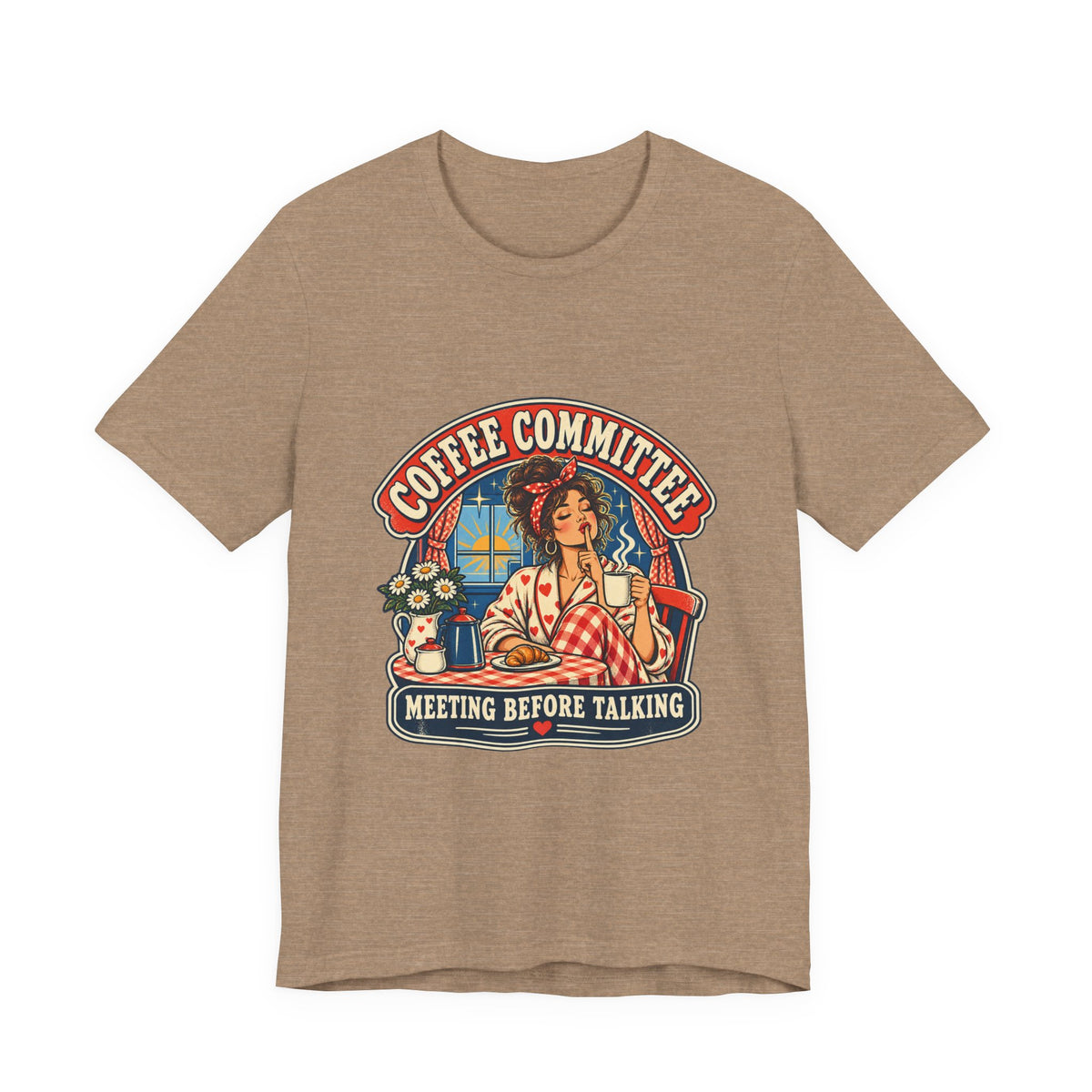 Coffee Committee T-Shirt, Meeting Before Talking Retro Coffee Lover Tee