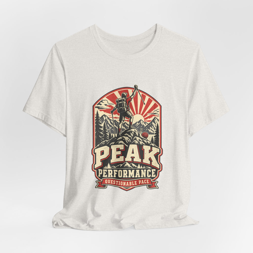 Peak Performance Questionable Pace T-Shirt — Funny Hiking Snail Vintage Mountain Tee