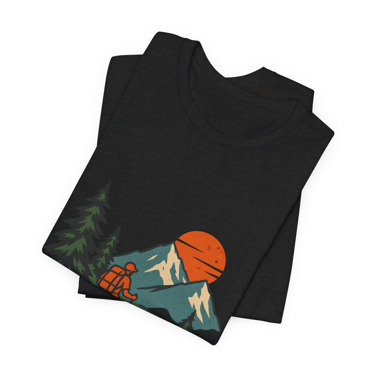 Retro Trail Hiker Mountain Sunset T-Shirt — Vintage Hiking Adventure Tee