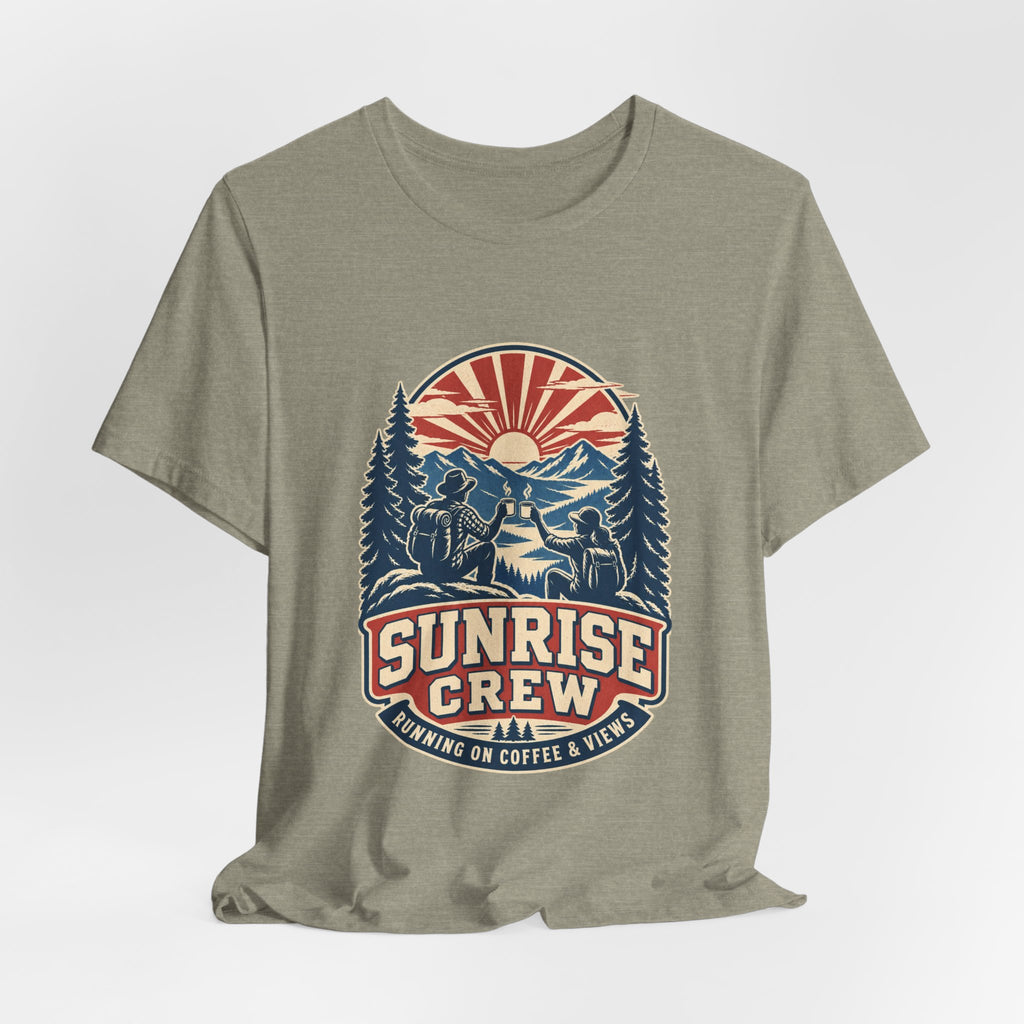Sunrise Crew Hiking Tee — Running on Coffee & Views Vintage Mountain Shirt