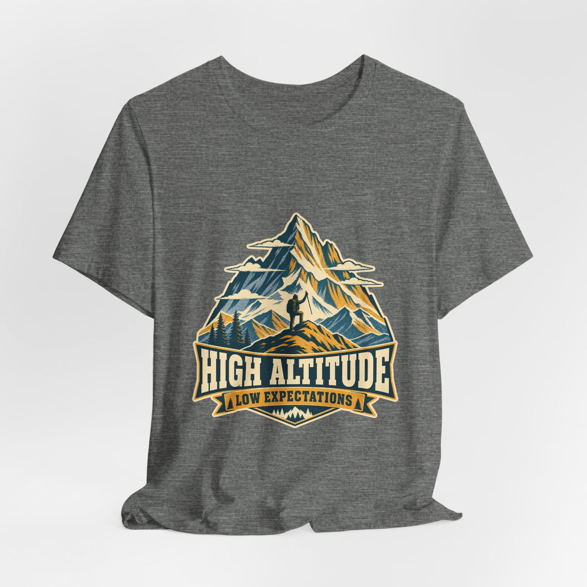 High Altitude Low Expectations T-Shirt — Vintage Mountain Hiking Tee