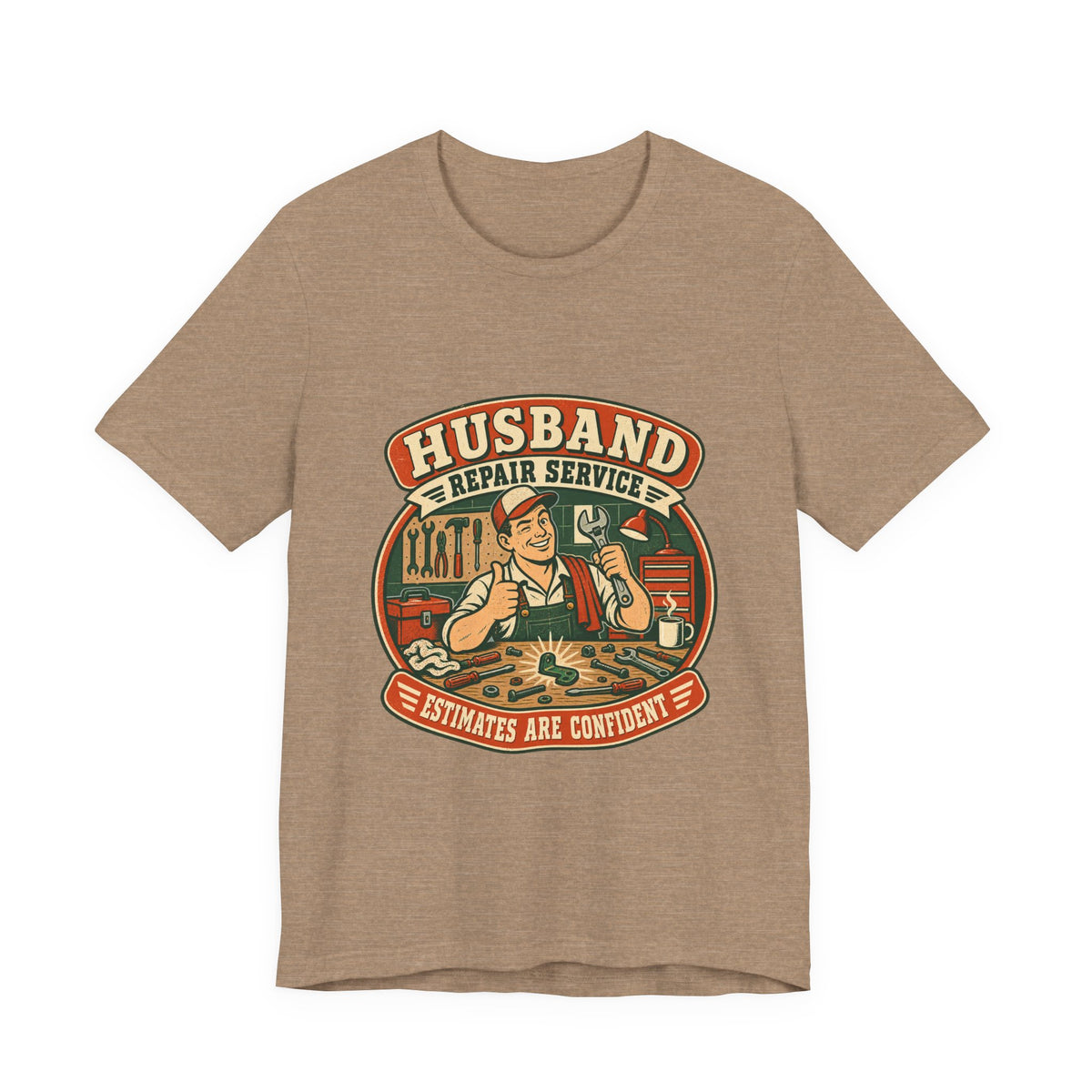 Husband Repair Service Vintage Mechanic T-Shirt — Estimates Are Confident Funny Husband Humor Tee