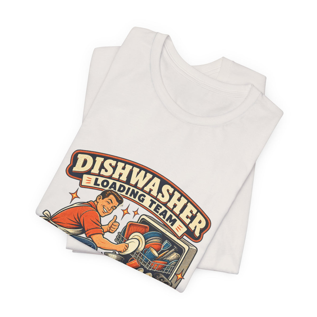 Dishwasher Loading Team T-Shirt, Creative Arrangements Retro Kitchen Humor Tee
