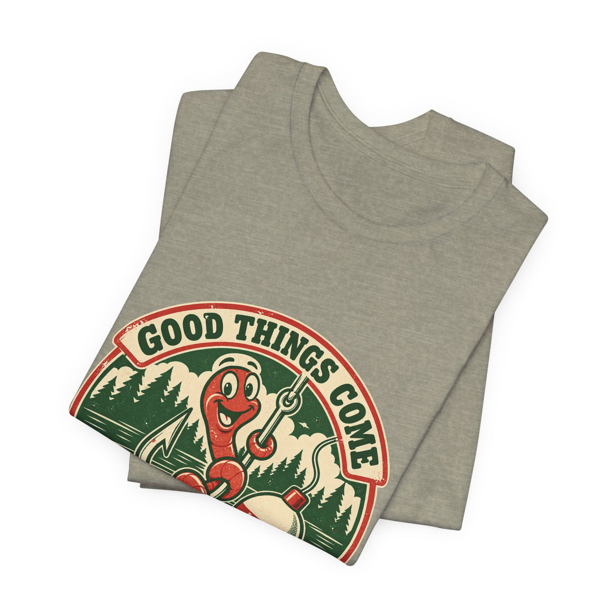 Good Things Come to Those Who Bait T-Shirt — Vintage Fishing Worm and Lake Tee