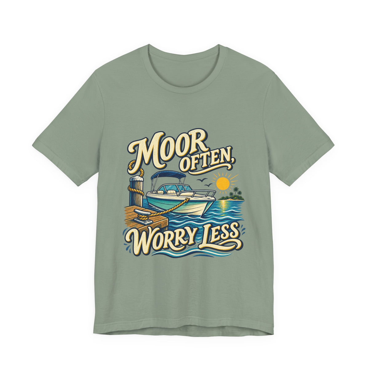 Moor Often Worry Less Boat T-Shirt — Vintage Boating and Lake Life Humor Tee