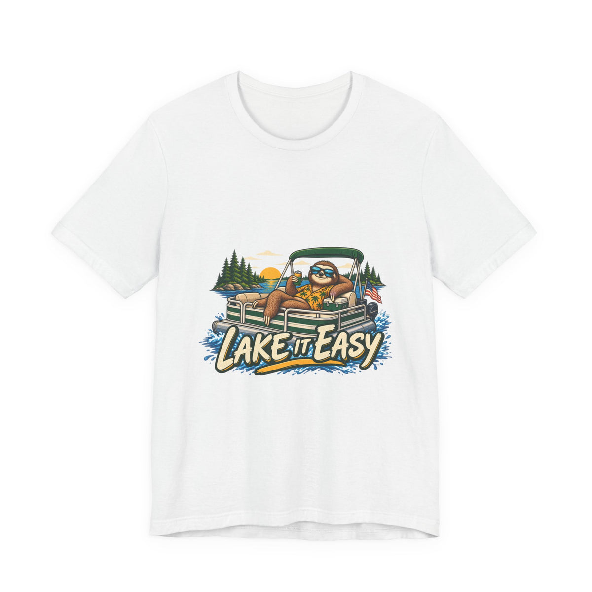 Lake It Easy Sloth Pontoon Boat T-Shirt — Vintage Summer Lake Life Humor Tee