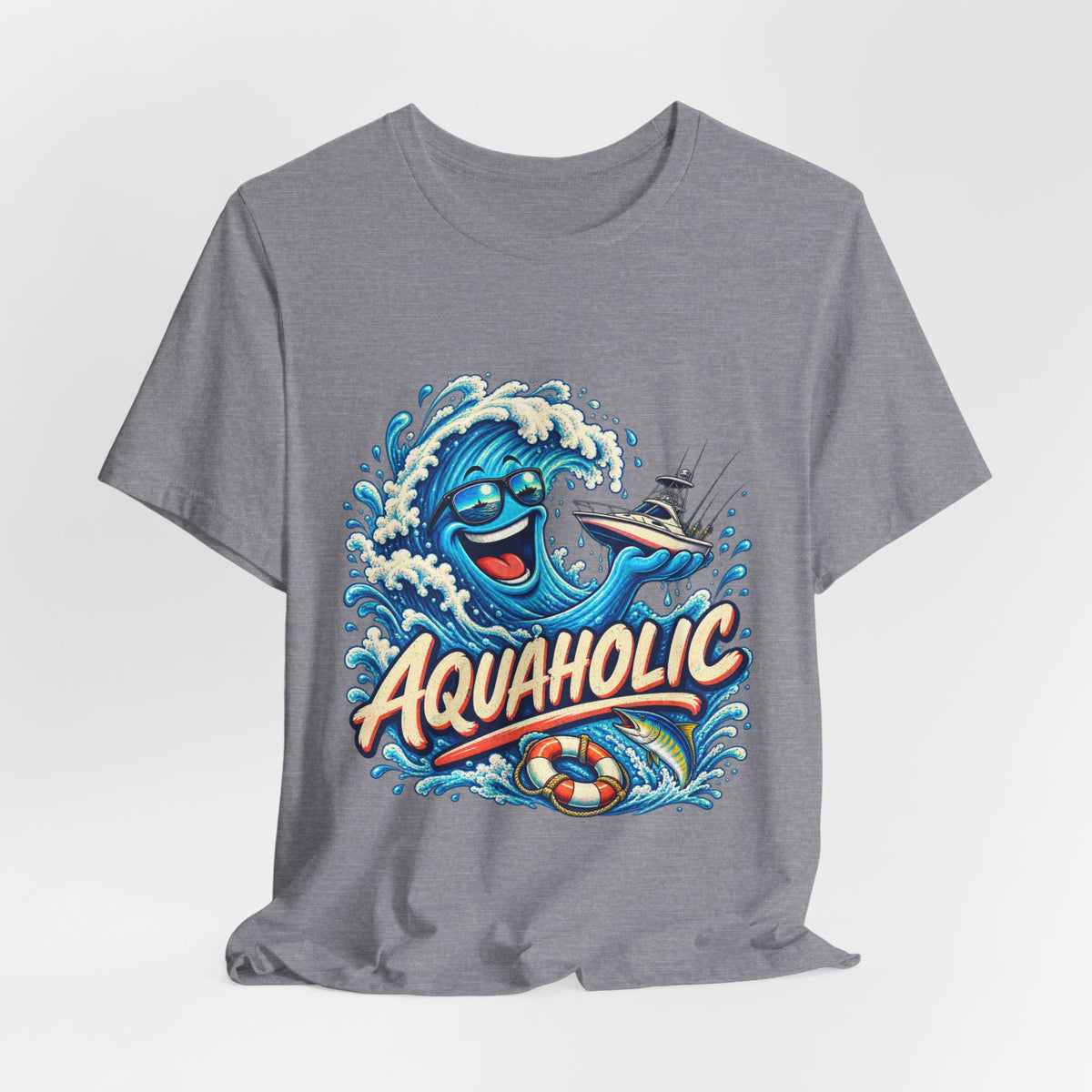 Aquaholic T-Shirt, Vintage Ocean Wave Humor Tee for Boating and Fishing Fans