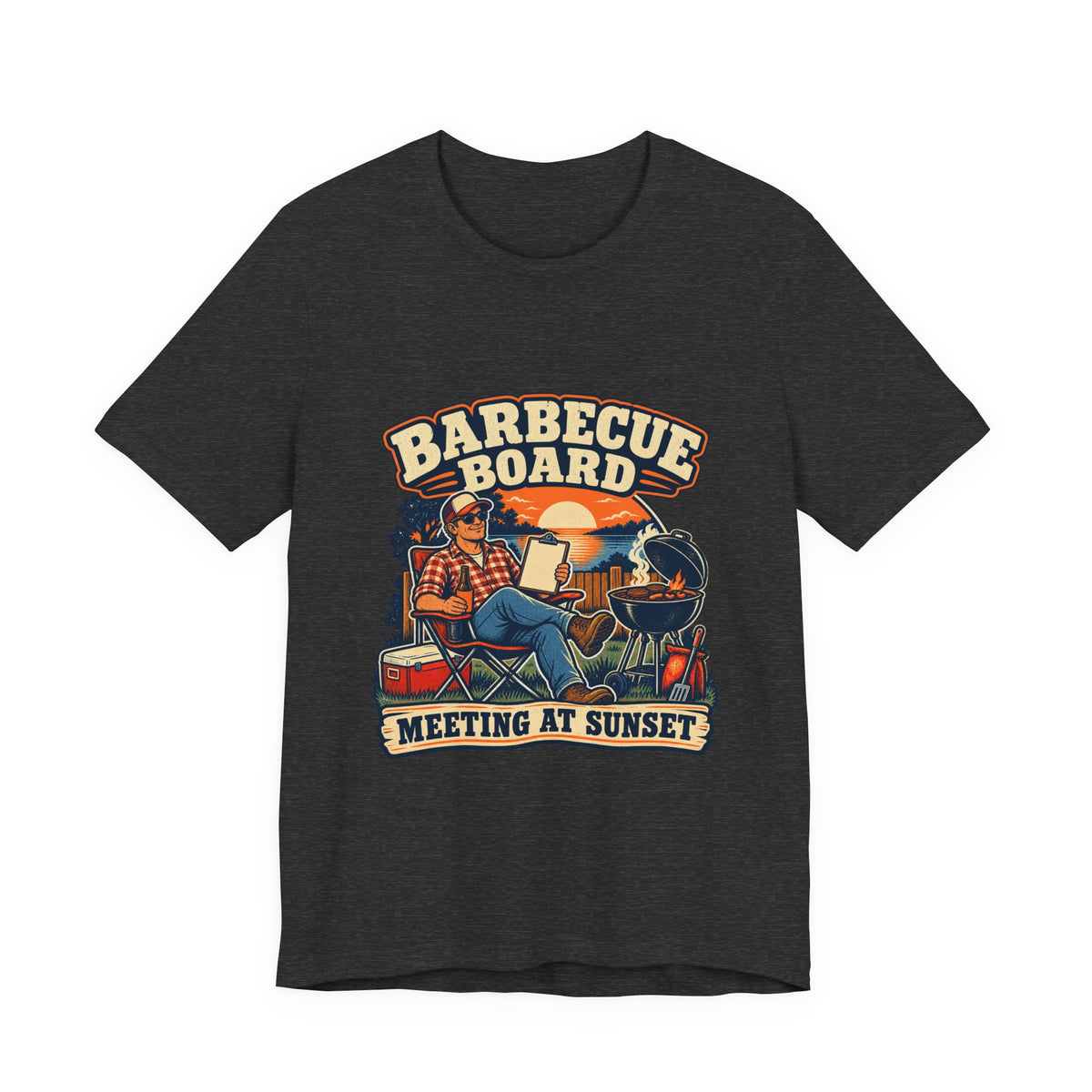 Barbecue Board Meeting at Sunset T-Shirt — Vintage Grilling & Backyard BBQ Humor