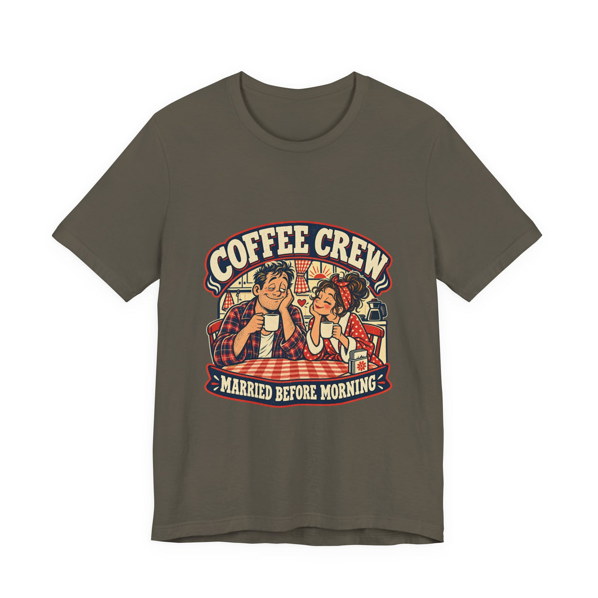 Coffee Crew Married Before Morning T-Shirt – Vintage Couple Coffee Humor Tee