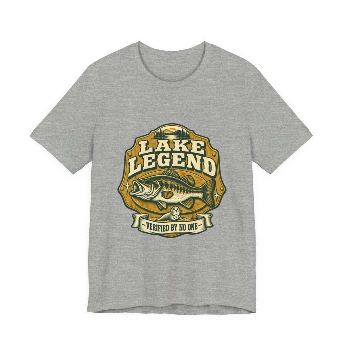 Lake Legend Fishing T-Shirt — Vintage Bass and “Verified by No One” Lake Life Tee