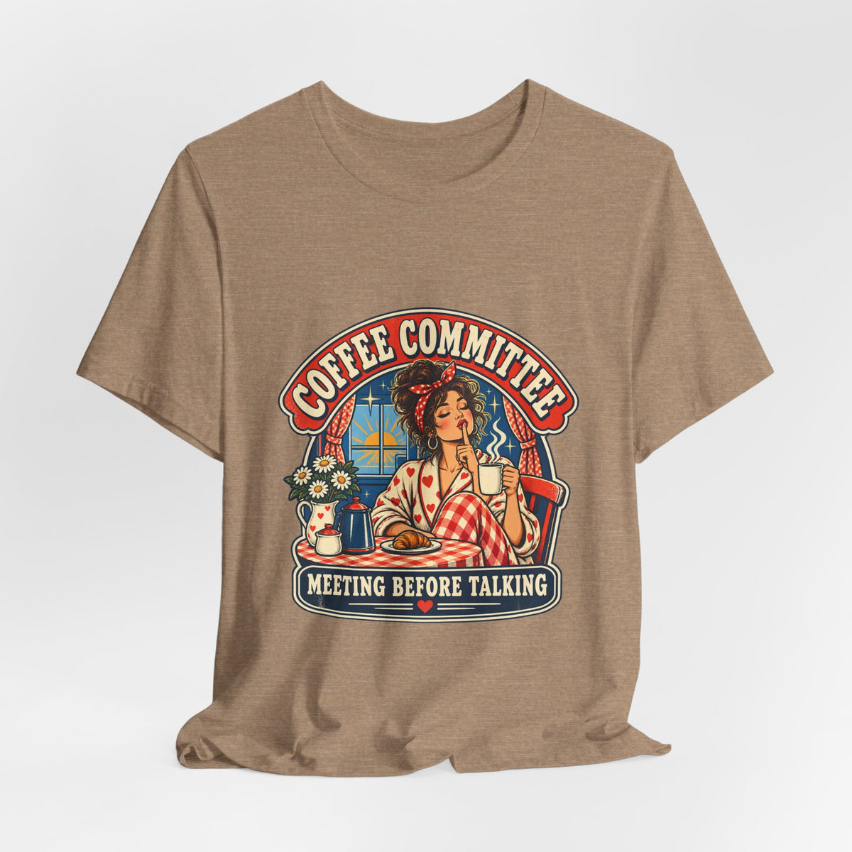 Coffee Committee T-Shirt, Meeting Before Talking Retro Coffee Lover Tee
