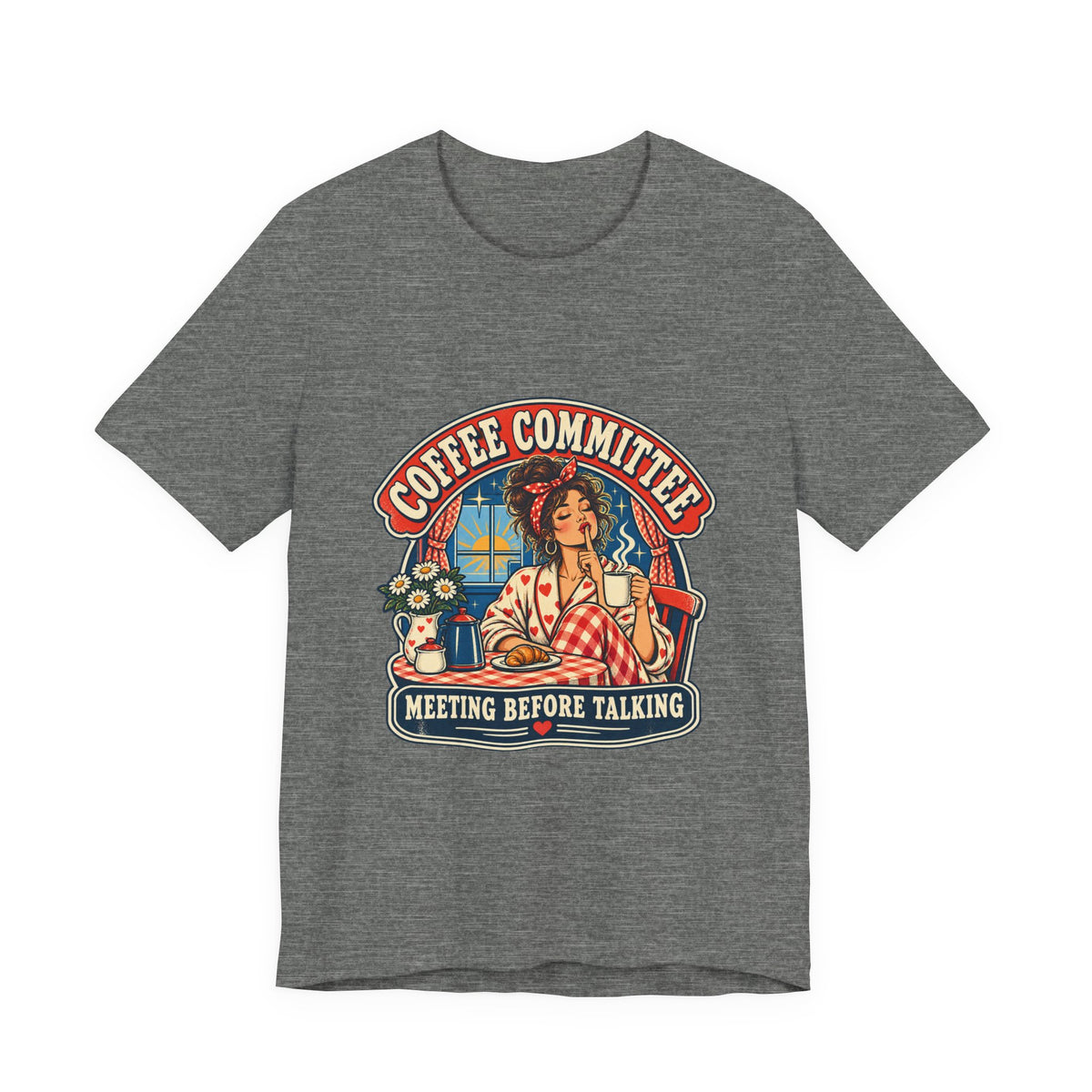 Coffee Committee T-Shirt, Meeting Before Talking Retro Coffee Lover Tee