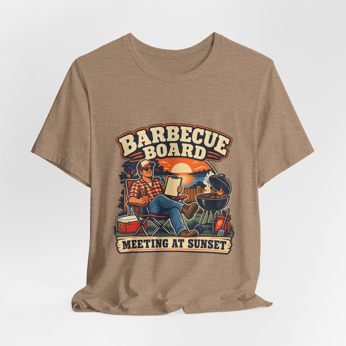 Barbecue Board Meeting at Sunset T-Shirt — Vintage Grilling & Backyard BBQ Humor