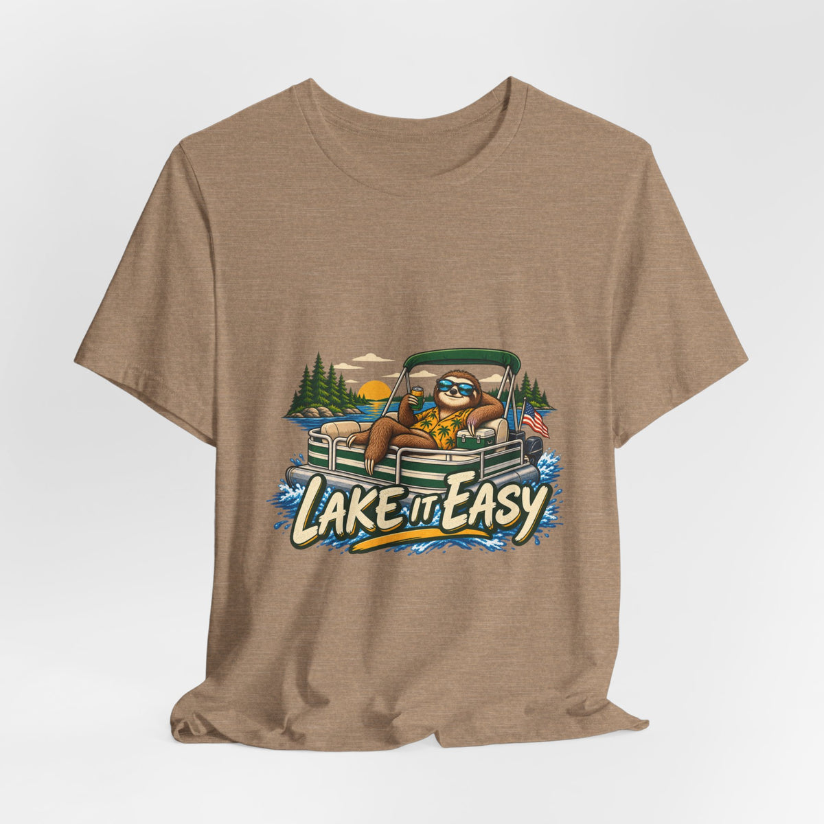 Lake It Easy Sloth Pontoon Boat T-Shirt — Vintage Summer Lake Life Humor Tee