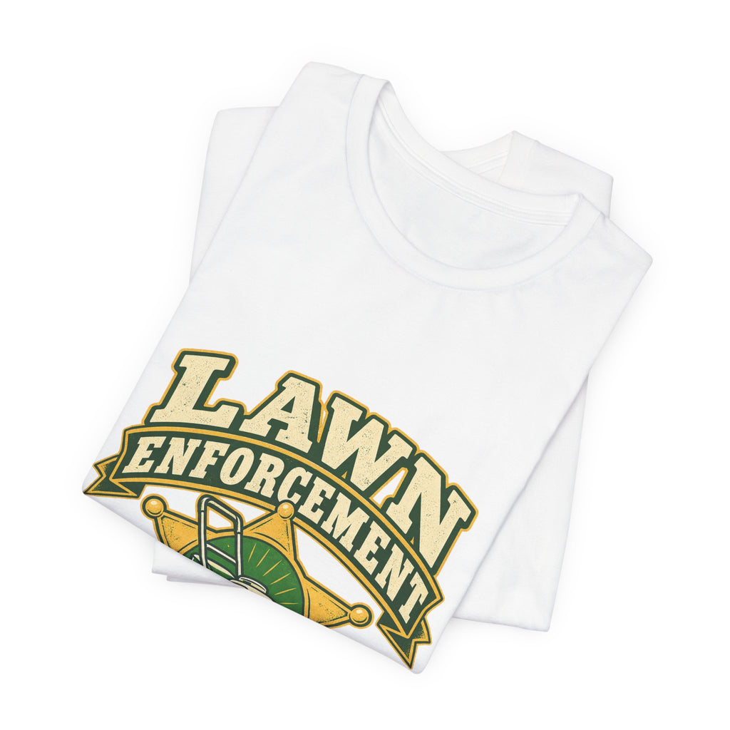 Lawn Enforcement Mower T-Shirt — Keeping Grass in Line Vintage Lawn Care Tee
