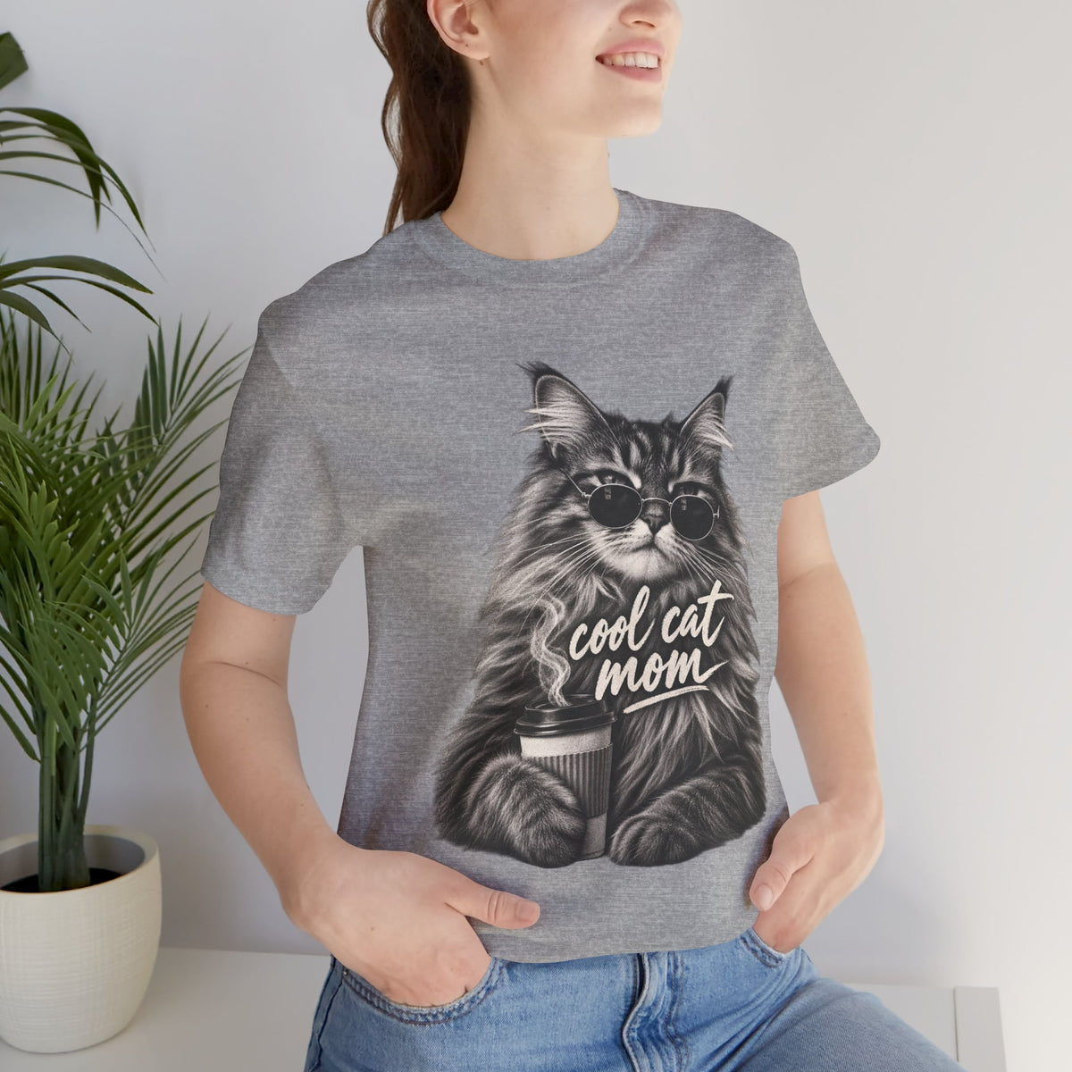 Cool Cat Mom T-Shirt — Cute Coffee Cat Graphic Tee for Cat Moms