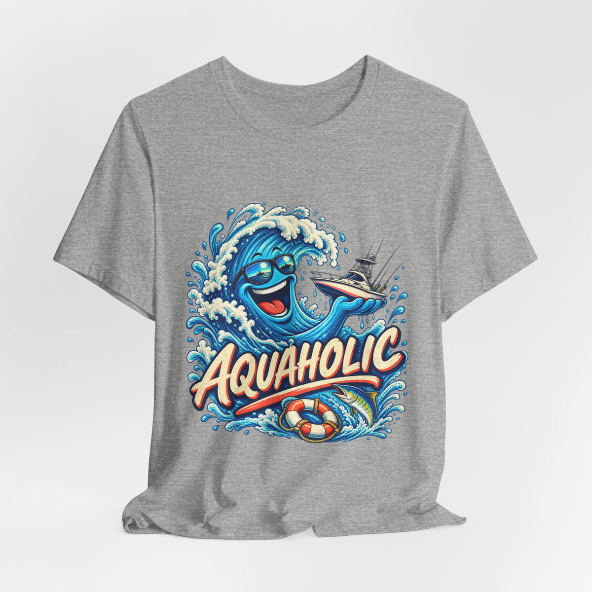Aquaholic T-Shirt, Vintage Ocean Wave Humor Tee for Boating and Fishing Fans