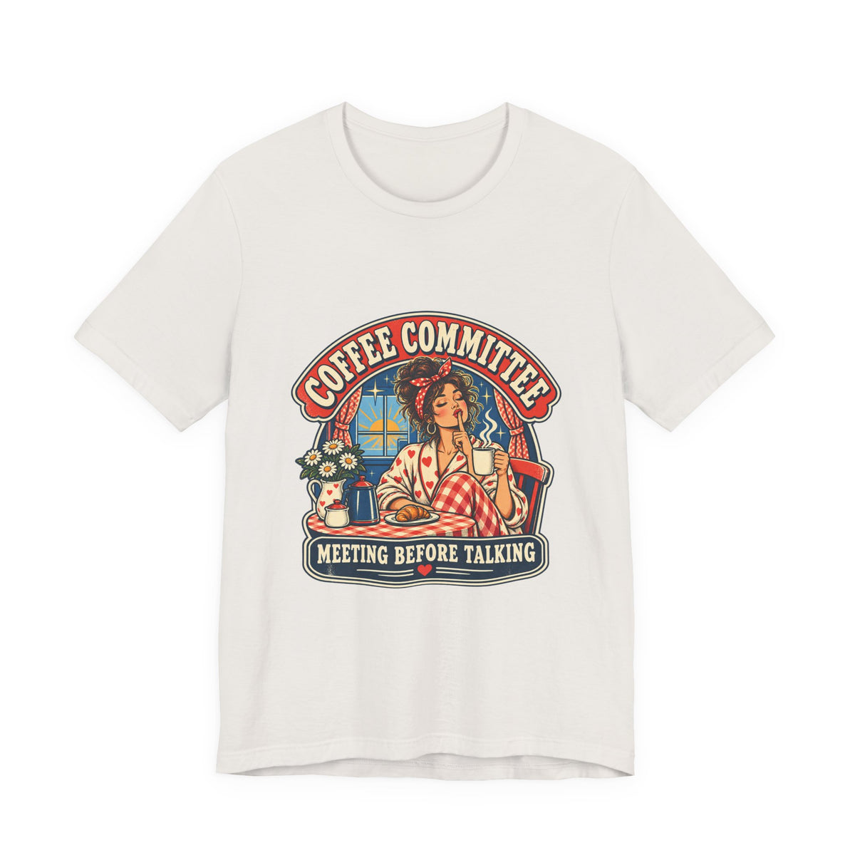 Coffee Committee T-Shirt, Meeting Before Talking Retro Coffee Lover Tee