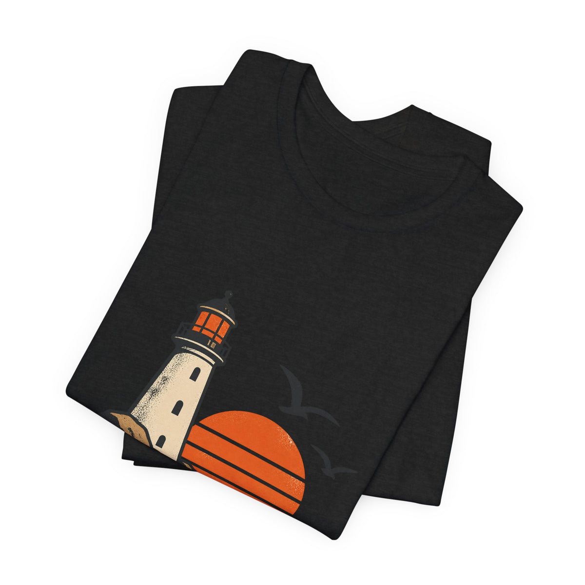 Vintage Coastal Lighthouse Sunset T-Shirt — Ocean Waves, Seagulls & Seaside Adventure