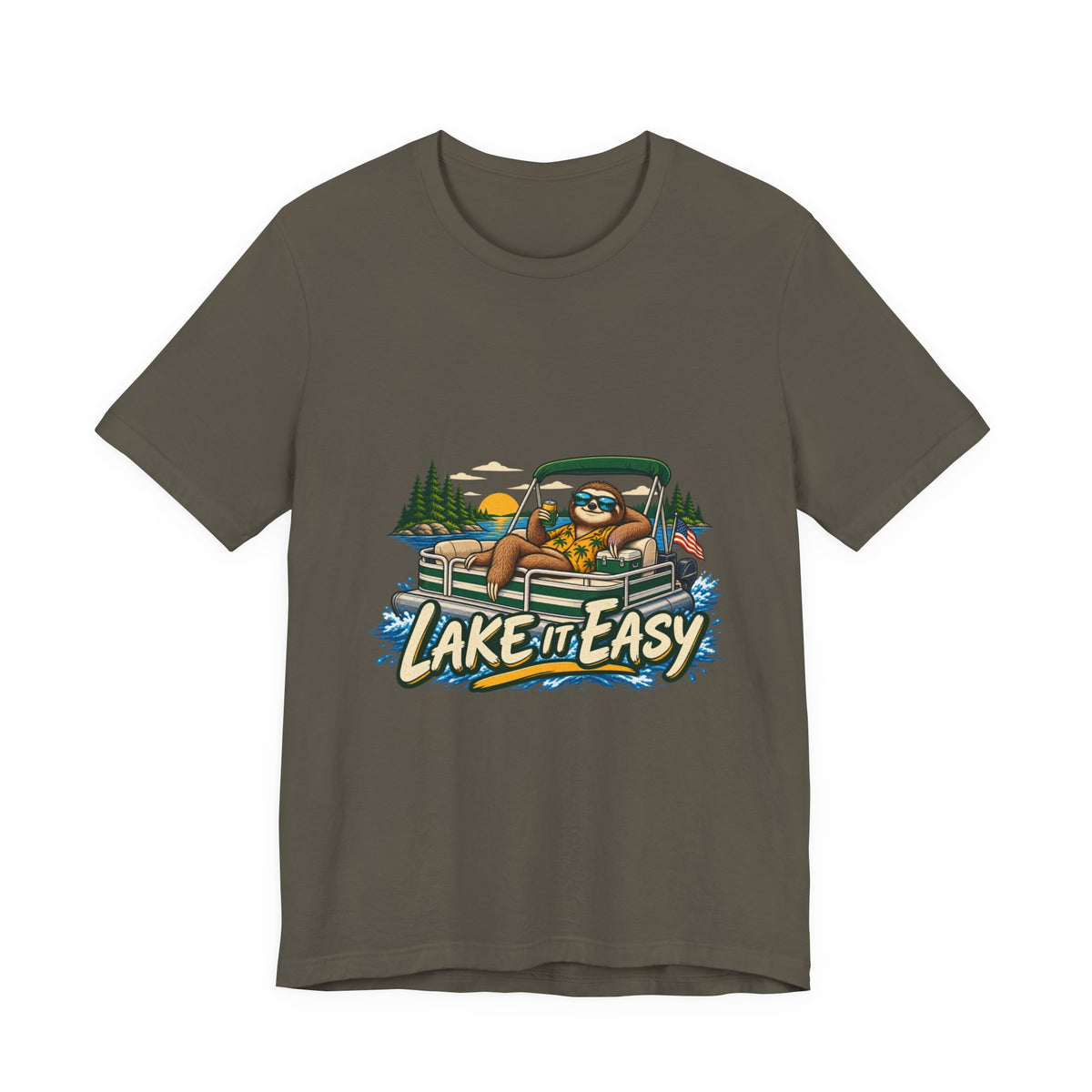 Lake It Easy Sloth Pontoon Boat T-Shirt — Vintage Summer Lake Life Humor Tee