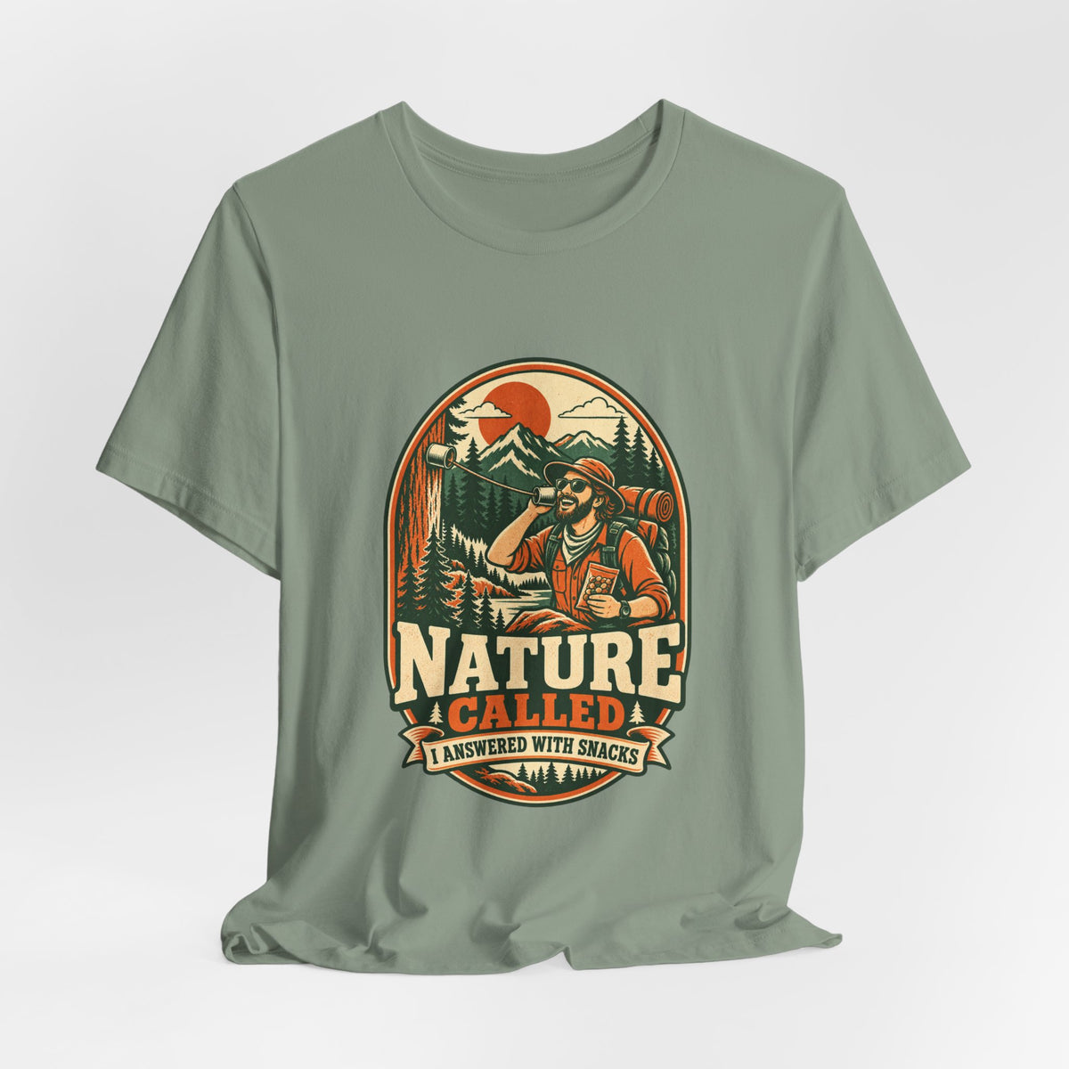 Nature Called, I Answered With Snacks T-Shirt — Funny Hiking & Camping Vintage Outdoors Tee
