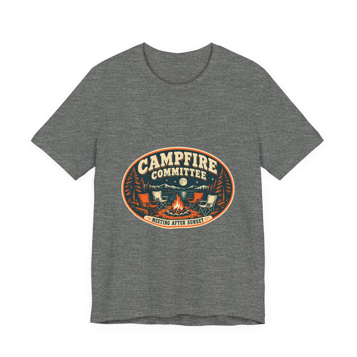 Campfire Committee T-Shirt — Meeting After Sunset Vintage Camping Badge Tee