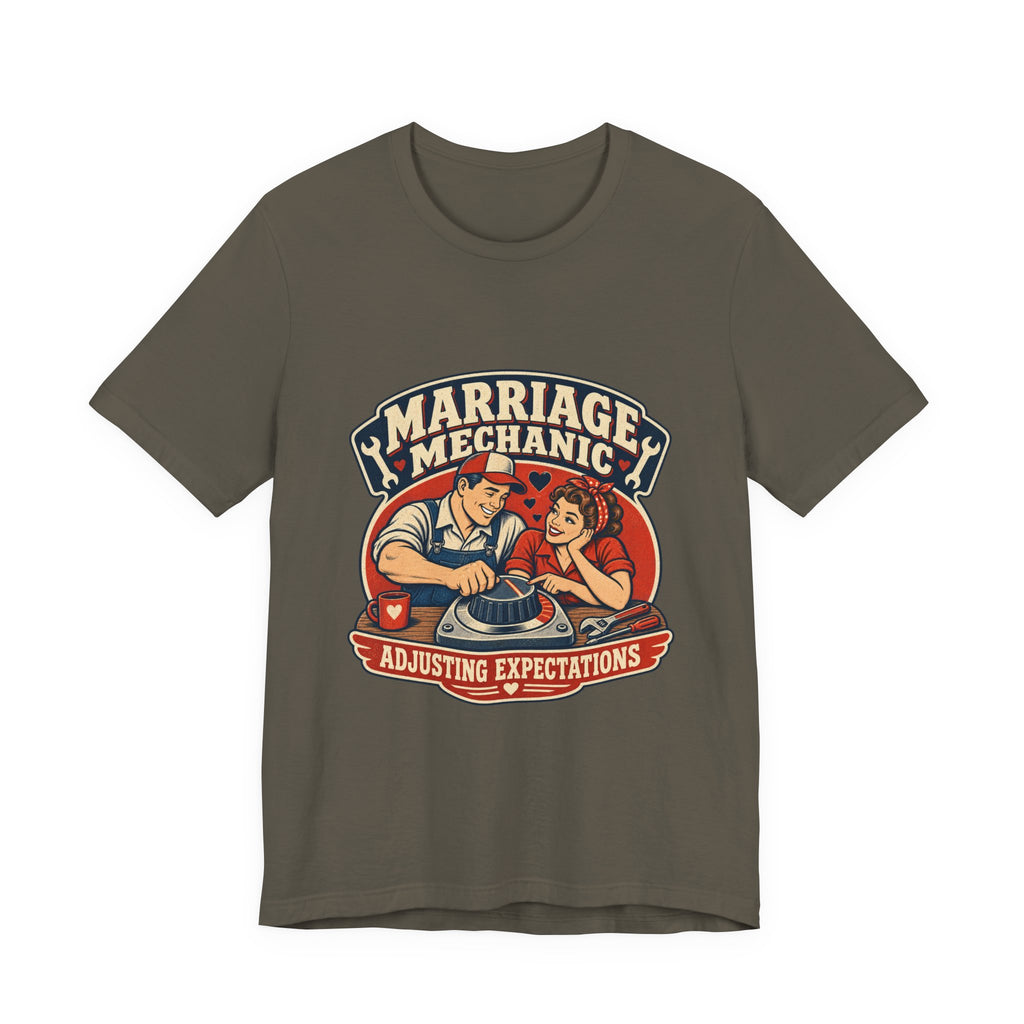Marriage Mechanic Adjusting Expectations T-Shirt — Retro Couple Humor Tee