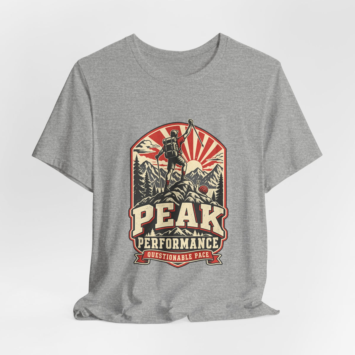 Peak Performance Questionable Pace T-Shirt — Funny Hiking Snail Vintage Mountain Tee