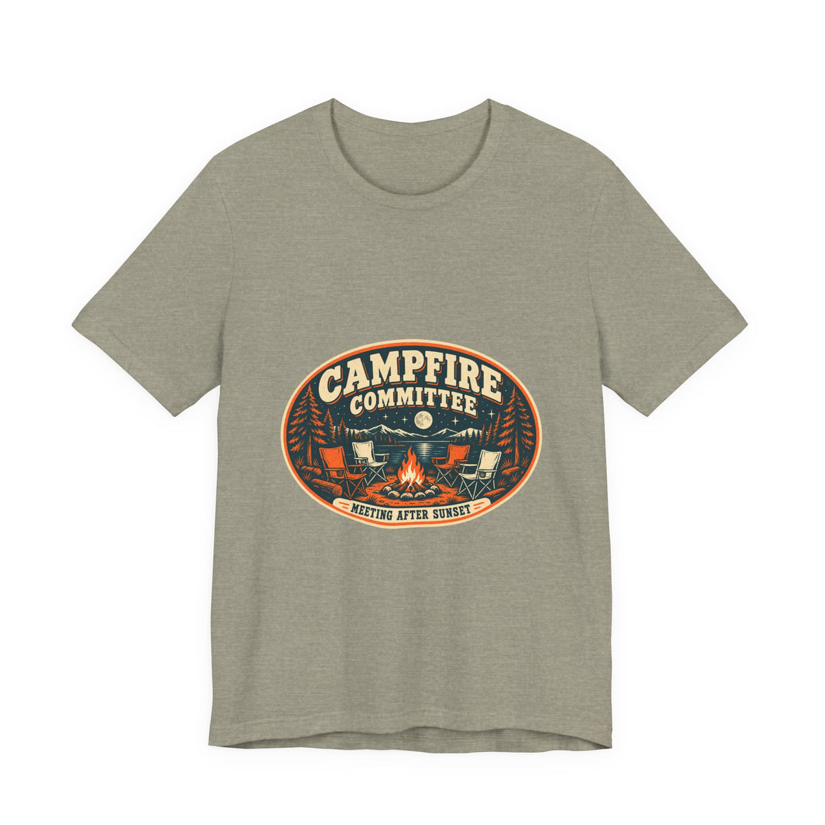 Campfire Committee T-Shirt — Meeting After Sunset Vintage Camping Badge Tee