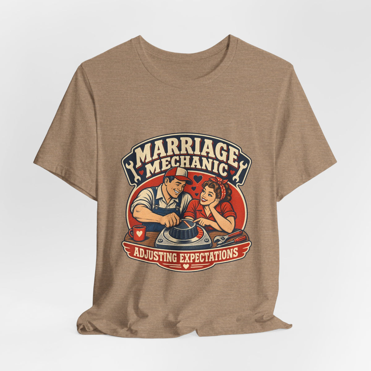 Marriage Mechanic Adjusting Expectations T-Shirt — Retro Couple Humor Tee