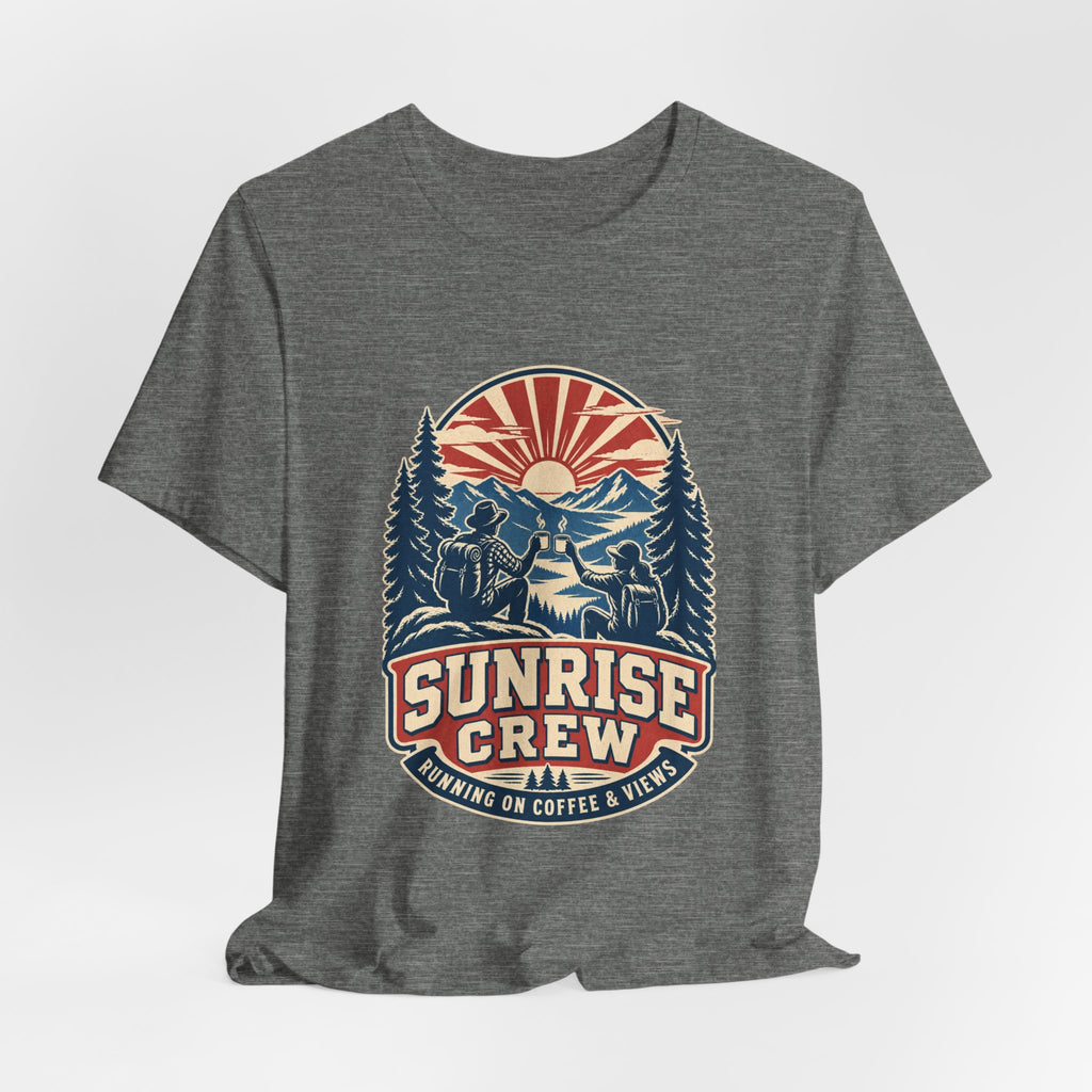 Sunrise Crew Hiking Tee — Running on Coffee & Views Vintage Mountain Shirt