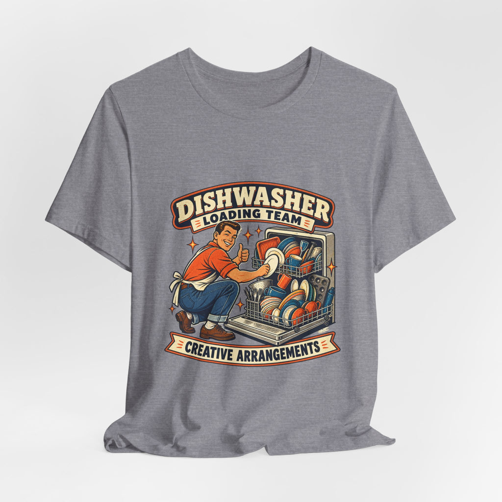 Dishwasher Loading Team T-Shirt, Creative Arrangements Retro Kitchen Humor Tee