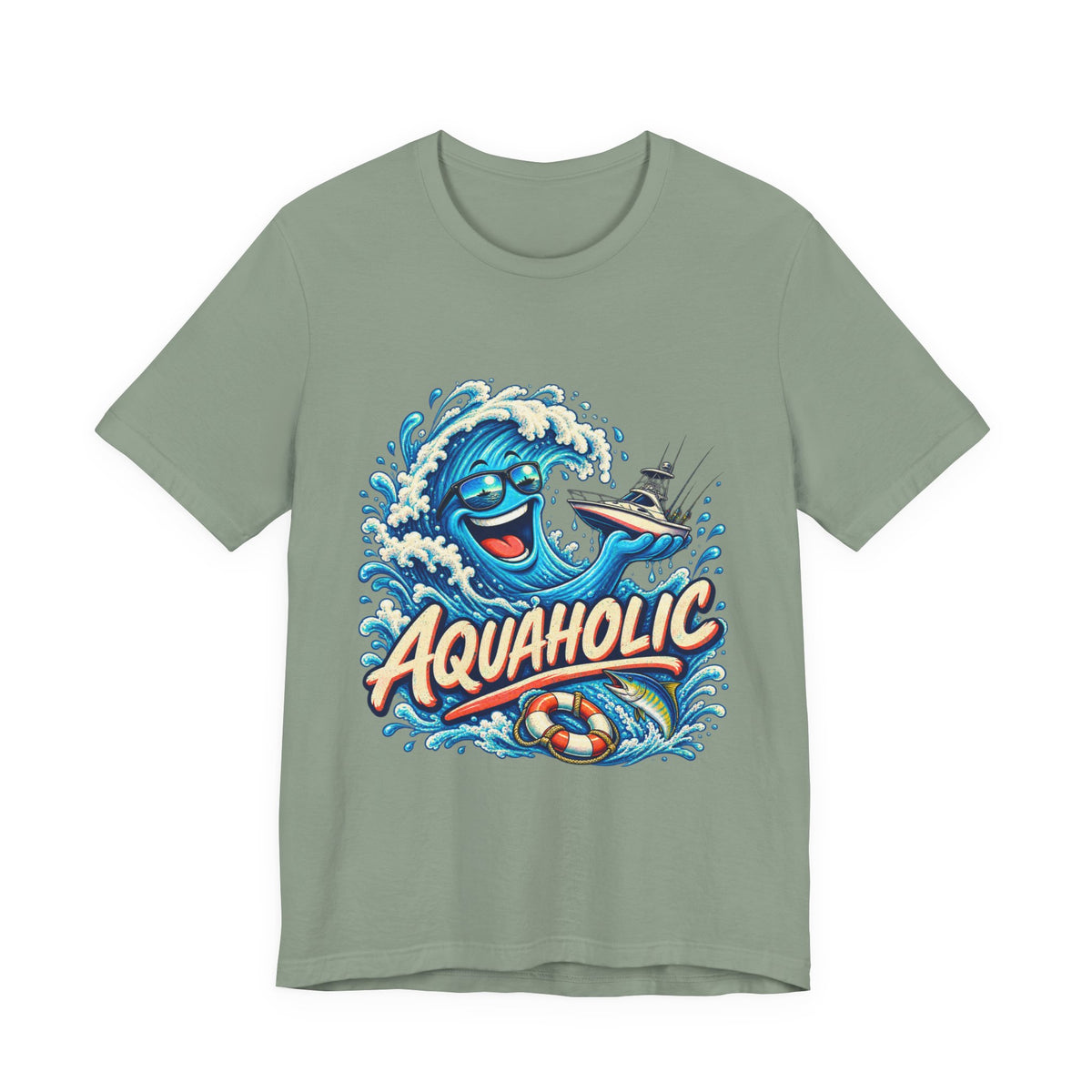 Aquaholic T-Shirt, Vintage Ocean Wave Humor Tee for Boating and Fishing Fans