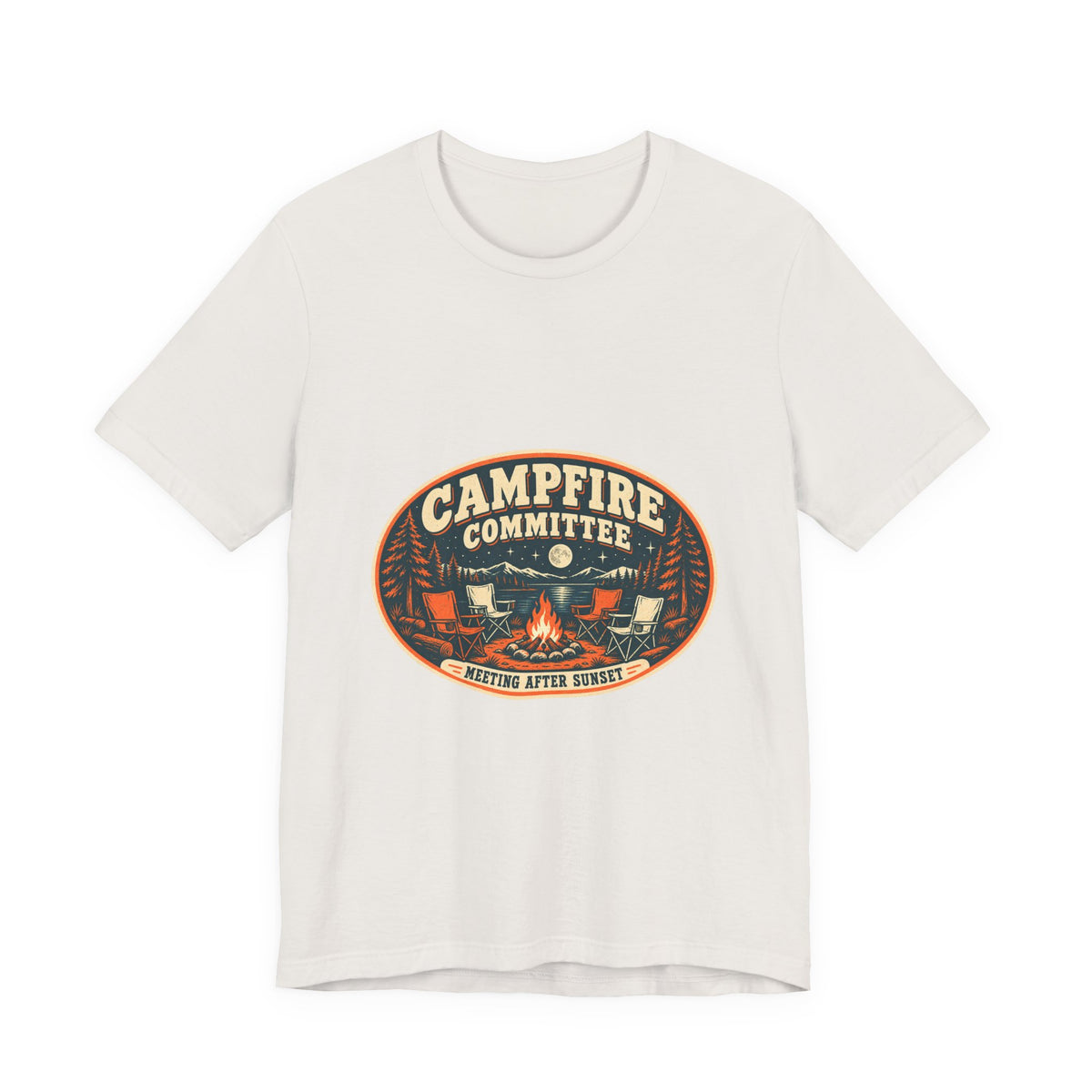 Campfire Committee T-Shirt — Meeting After Sunset Vintage Camping Badge Tee