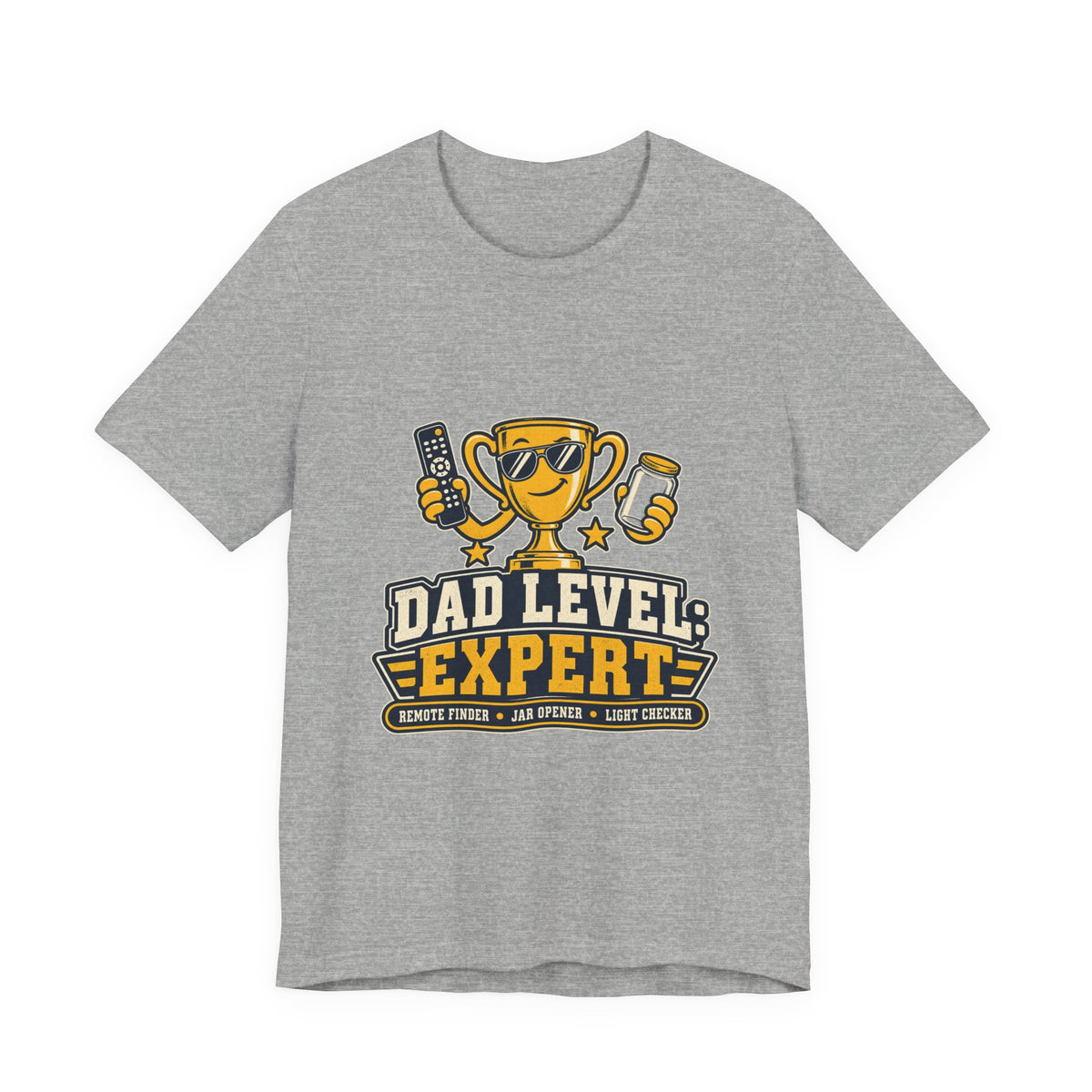 Dad Level Expert T-Shirt — Funny Trophy Dad Gift with Remote Finder, Jar Opener & Light Checker