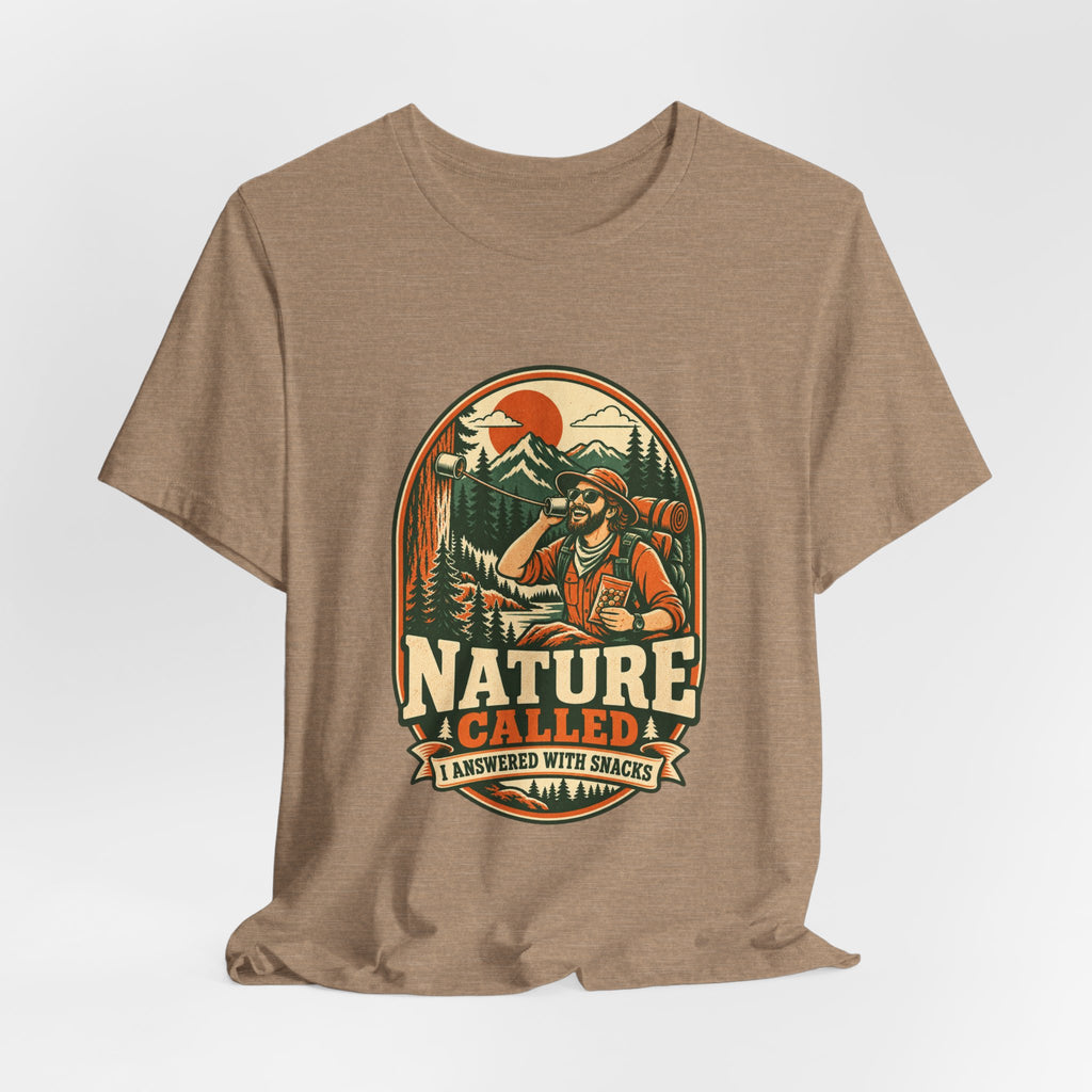 Nature Called, I Answered With Snacks T-Shirt — Funny Hiking & Camping Vintage Outdoors Tee