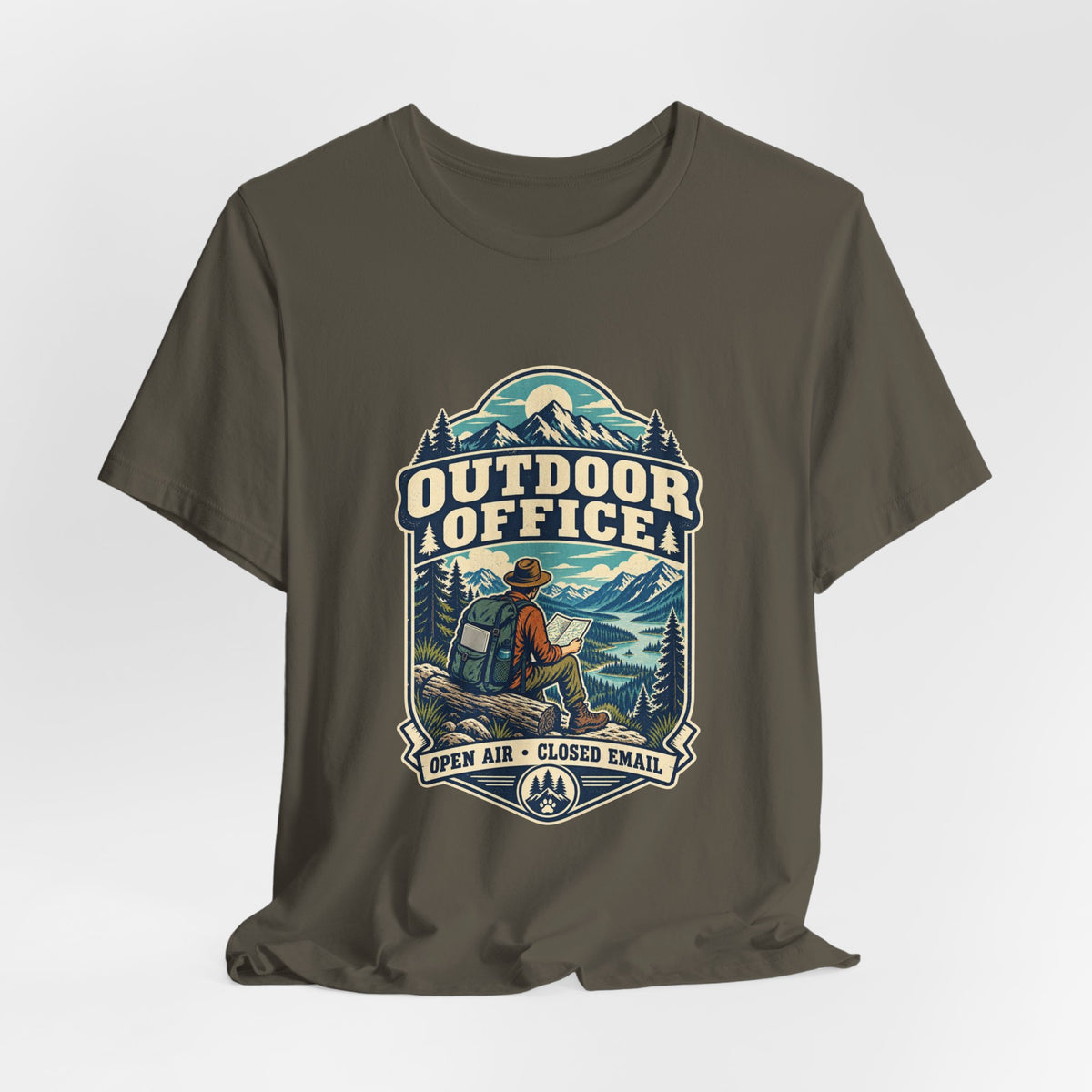 Outdoor Office T-Shirt — Open Air Closed Email Vintage Hiking and Mountain Adventure Tee