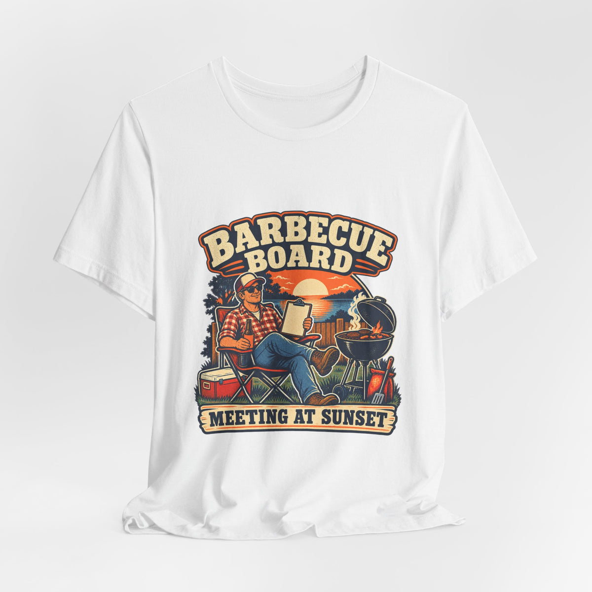 Barbecue Board Meeting at Sunset T-Shirt — Vintage Grilling & Backyard BBQ Humor