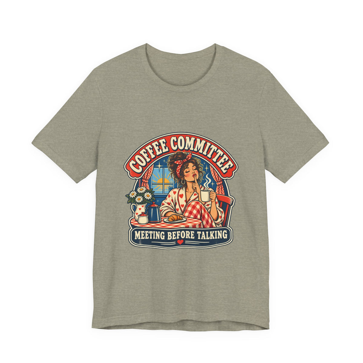 Coffee Committee T-Shirt, Meeting Before Talking Retro Coffee Lover Tee