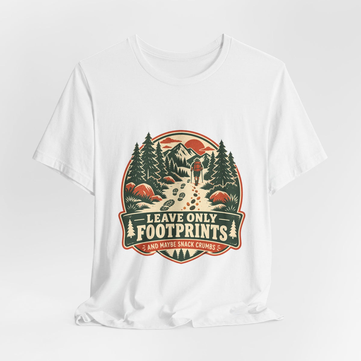 Leave Only Footprints T-Shirt — Funny Hiking Trail Snack Crumbs Vintage Mountain Tee