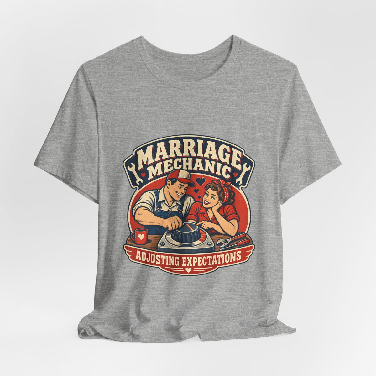 Marriage Mechanic Adjusting Expectations T-Shirt — Retro Couple Humor Tee