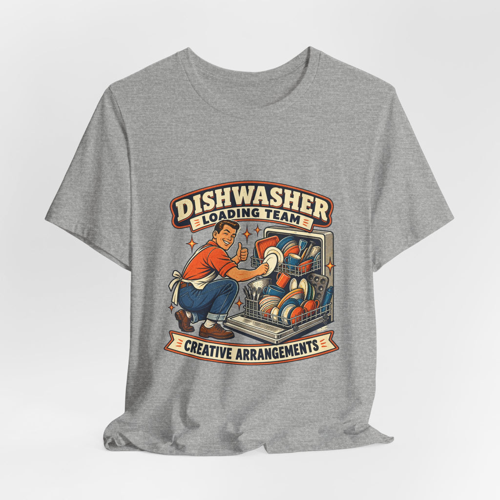 Dishwasher Loading Team T-Shirt, Creative Arrangements Retro Kitchen Humor Tee